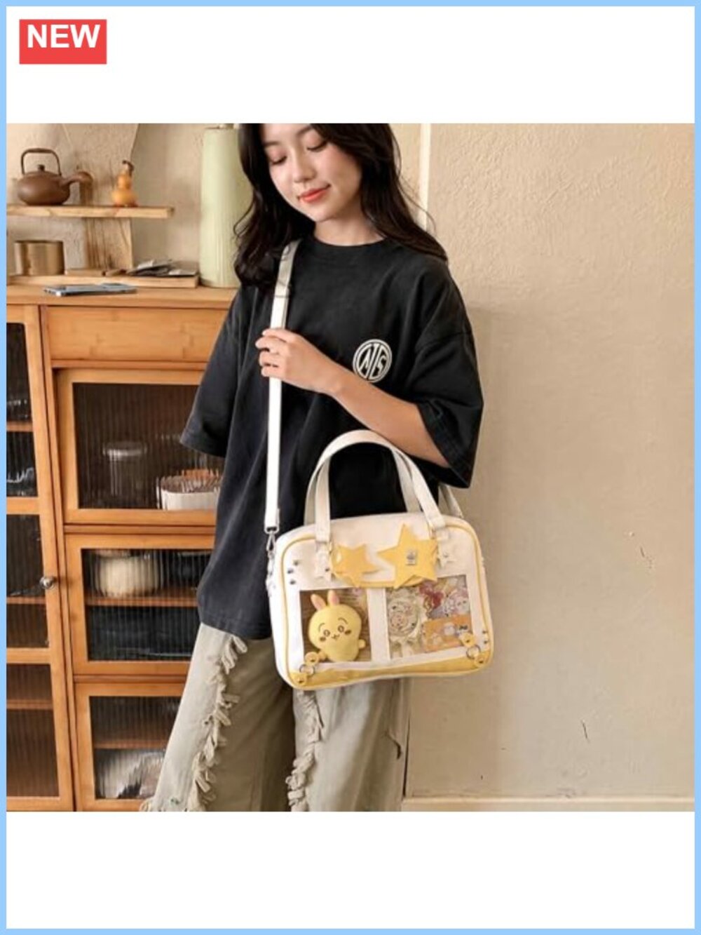 Kawaii Ita Crossbody Messenger Bag Vegan Leather Pin Display Tote - Picture 2 of 6